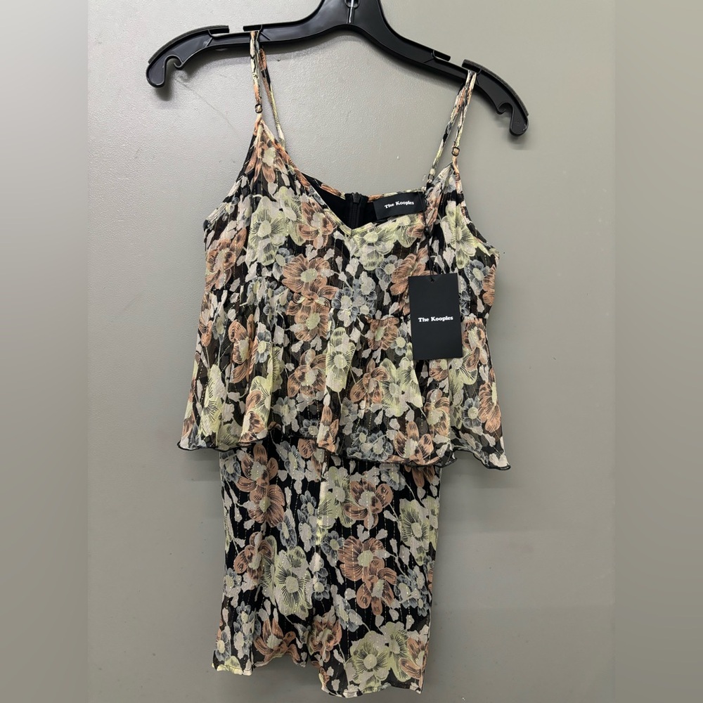 The Kooples Floral Silk Romper in Black and Cream NWT size 0 - Picture 2 of 8